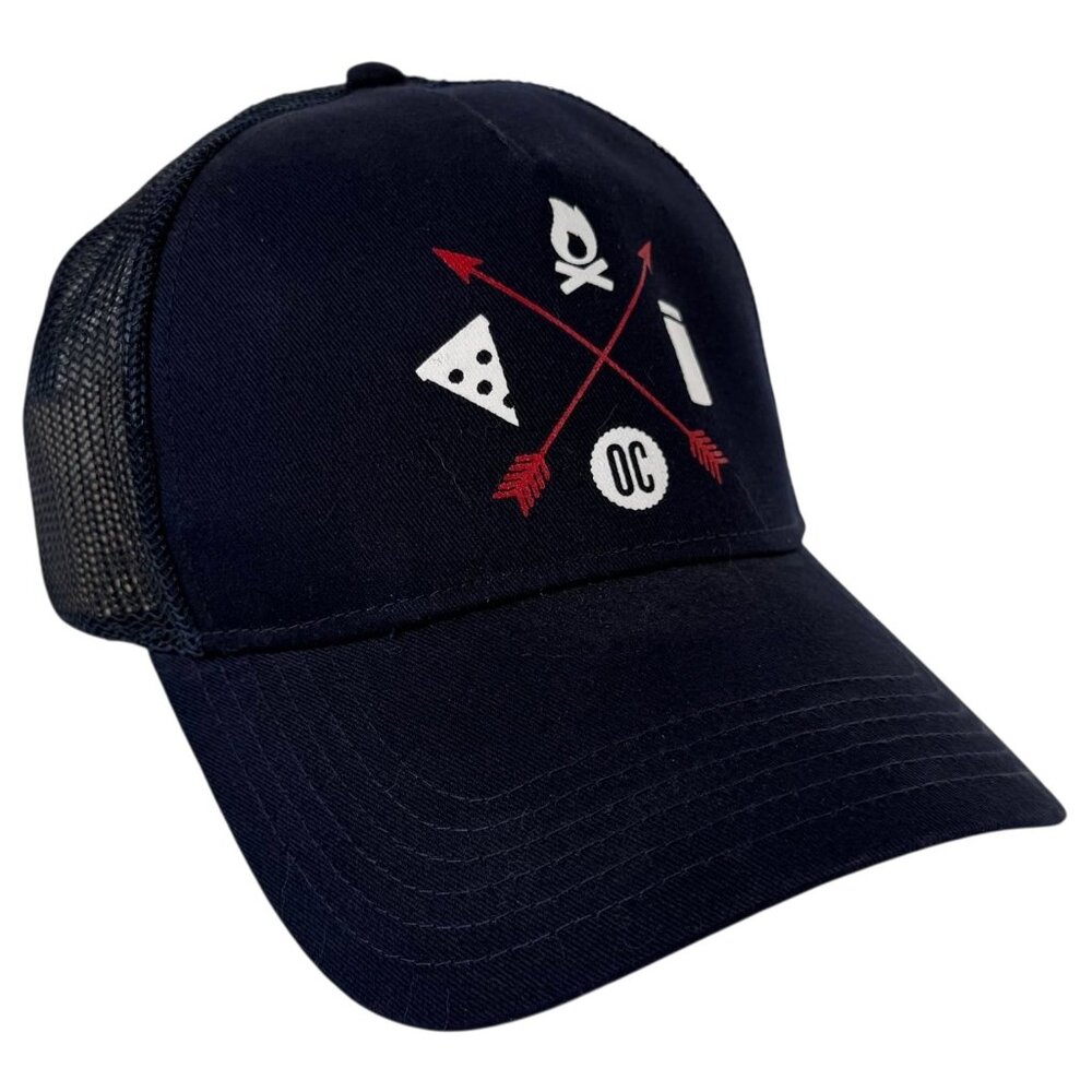 OC Navy Blue Trucker Hat With Mesh‎ Back & Campfire Graphic Design Cap America